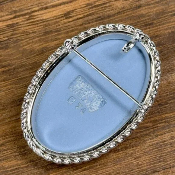 Vtg Van Dell Sterling Silver Brooch Pendant Wedgwood Blue Jasperware Cameo Pin - Picture 12 of 13